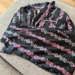 Victoria's Secret Black and Pink Floral Pajama Set